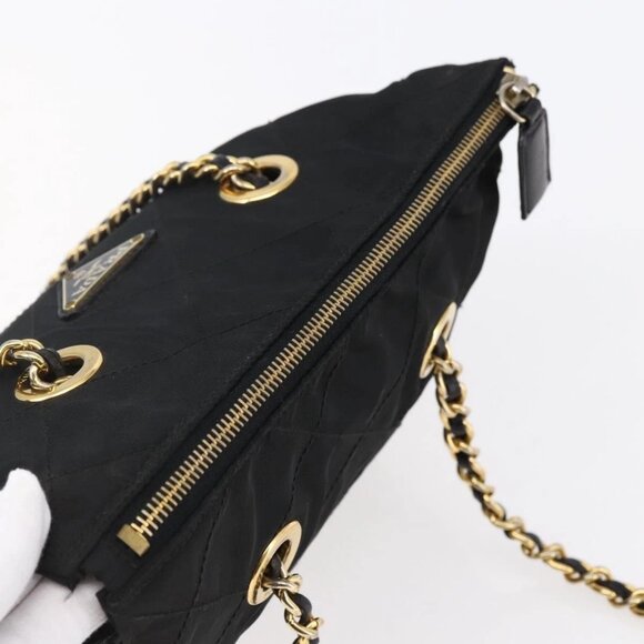 PRADA Quilted Chain Shoulder Bag Nylon Black Gold - Picture 12 of 16